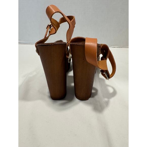 Primadonna Collection Ankle Strap Wooden Platform Heels Sandals 40 White Brown - Picture 5 of 11